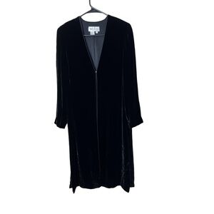 Worth Vintage‎ 90s Black Long Midi Velvet OpenFront Duster Jacket Size 6